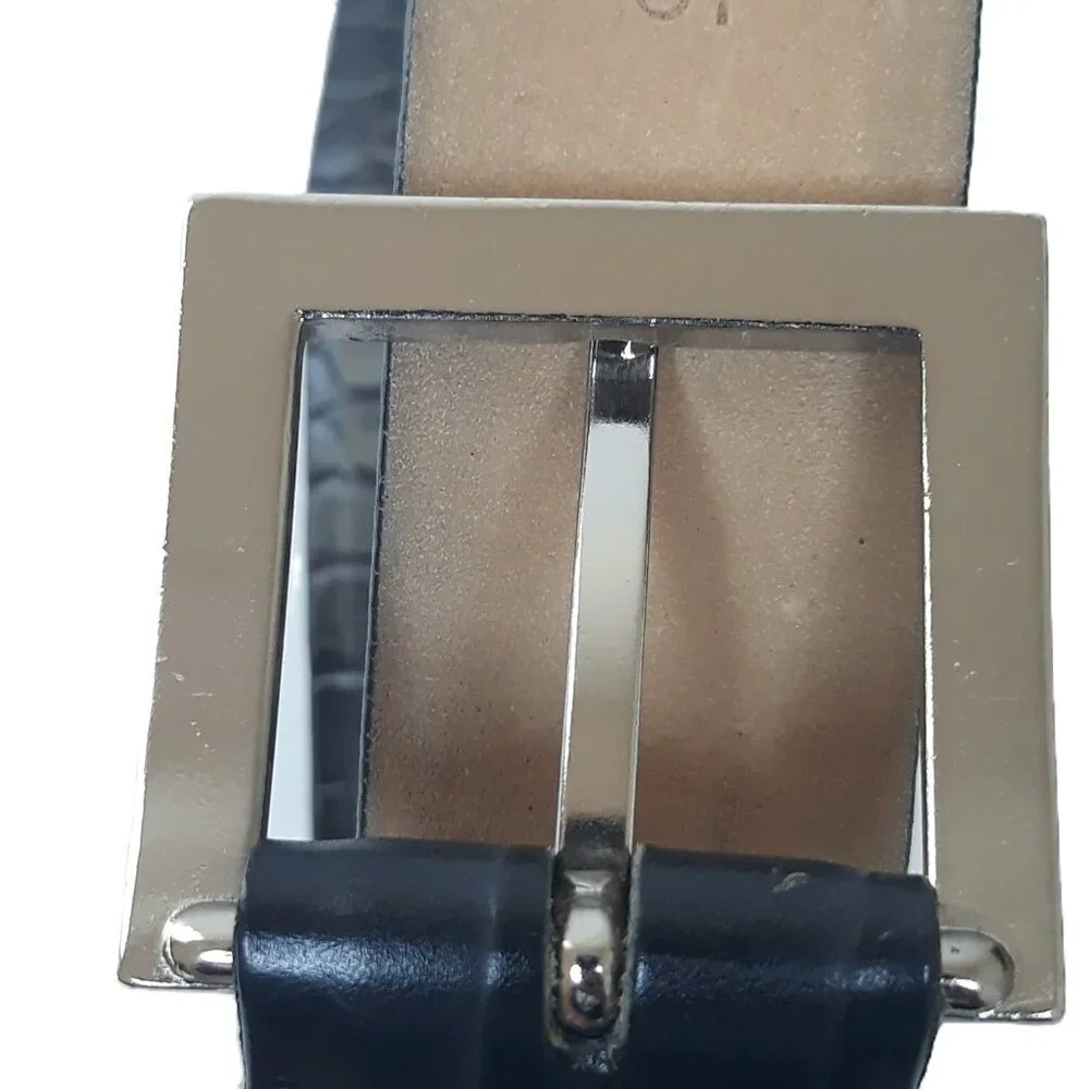 Italian Alligator Calfskin Leather Belt M Black Minimalist Office Old Money